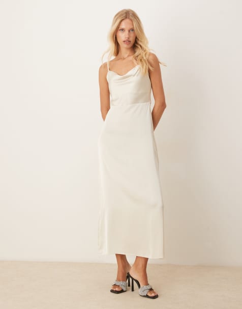 Vila satin cowl neck cami maxi dress in cream