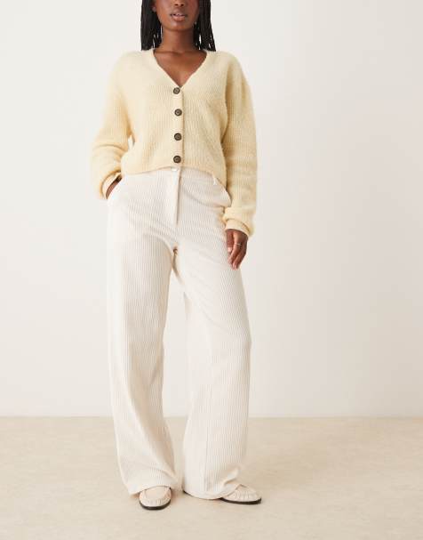 Vila high waisted corduroy trousers in cream 