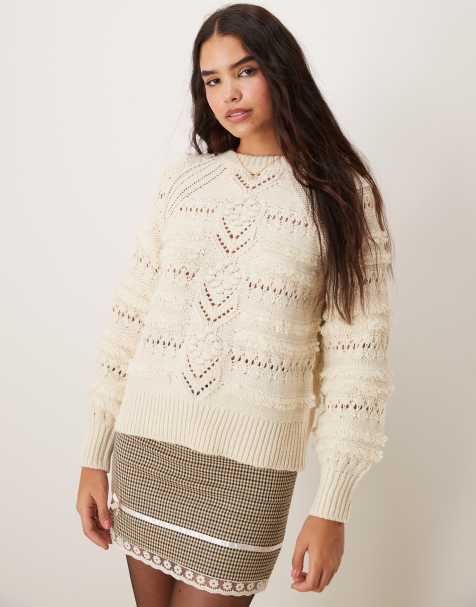 Vila detail knitted jumper in cream