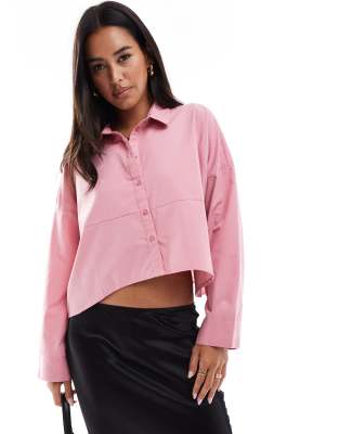 Vila - Kurz geschnittene Oversize-Hemdbluse in Rosa