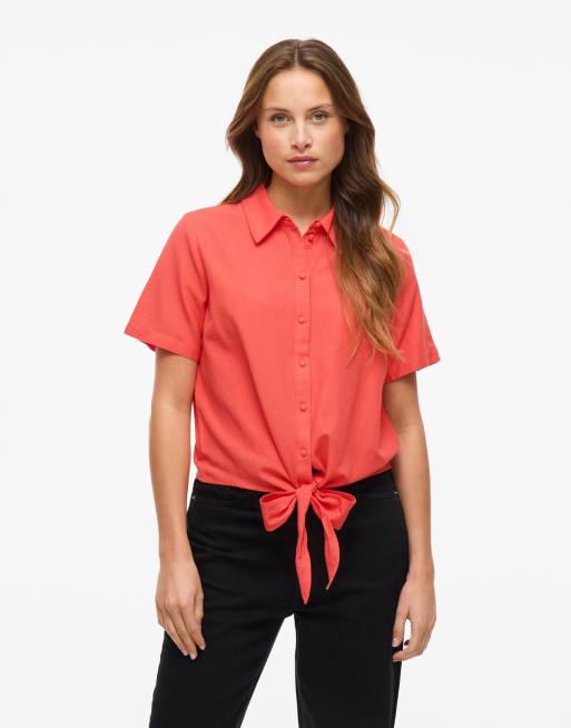 Vila – Kurzärmlige Hemdbluse in Dubarry