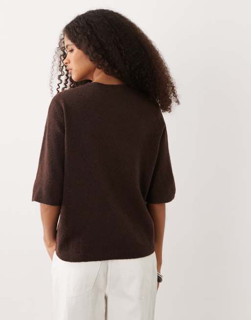 VILA – Kurzärmlige Strickjacke in meliertem Schokobraun, 4 von 4