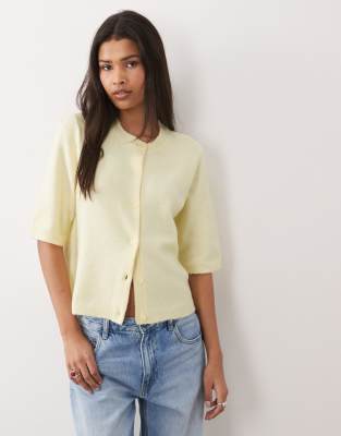 Vila - Kurzärmliges T-Shirt aus Strick in Sandmuschel-Beige meliert-Neutral