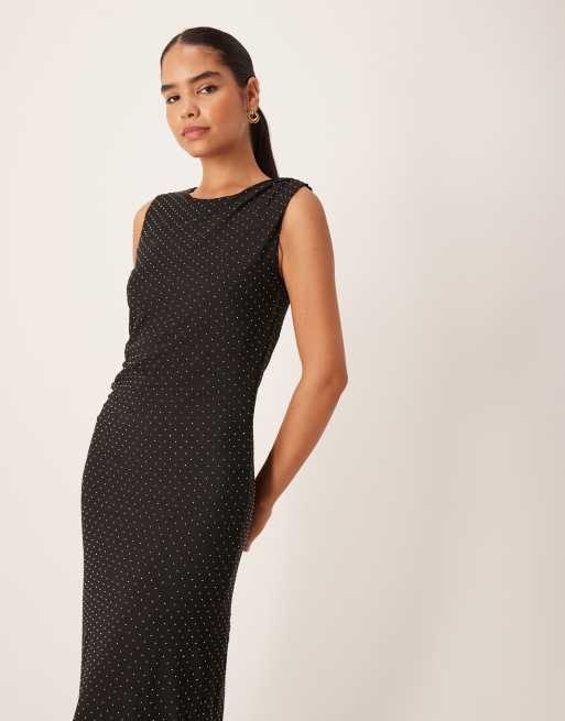 VILA – Kurzes Kleid in Schwarz mit Schmucksteinen, 2 von 4