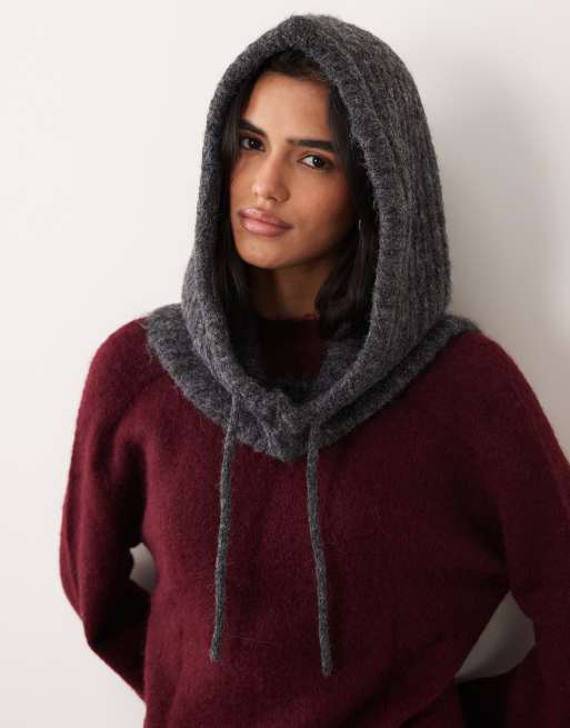 Vila kuschelig gestrickte Balaclava in dunkelgrau meliert, 3 von 3