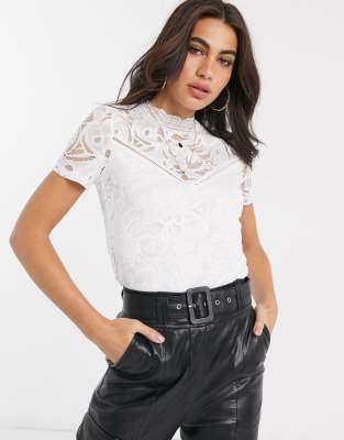 Mango short sleeve lace top in black