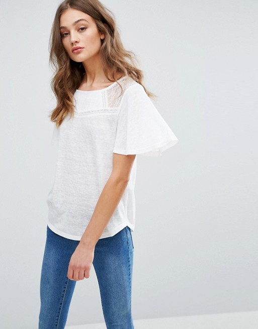 Vila Lace Detail Blouse With Flare Sleeve