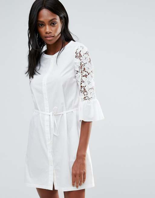 Vila  Lace Detail Fluted Sleeve Shirt  Dress  ASOS  Vila  Lace Detail Fluted Sleeve Shirt  Dress  ASOS