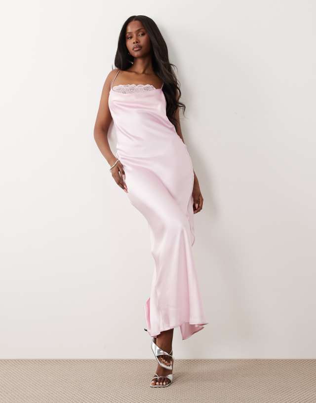 pink satin cowl lace up bodycon dress Vila - Neck Cami Maxi - Women - Polyester - 34 EU Cowl neck