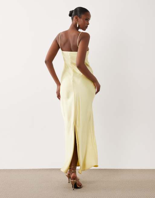 VILA lace insert cowl neck satin cami maxi dress in pastel yellow, 4 of 4