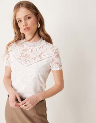 Vila Lace Top With High Neck In White