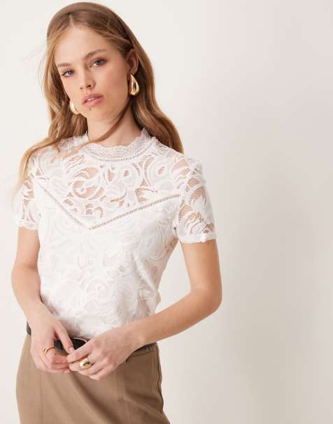 Vila lace top with high neck in white - view 1