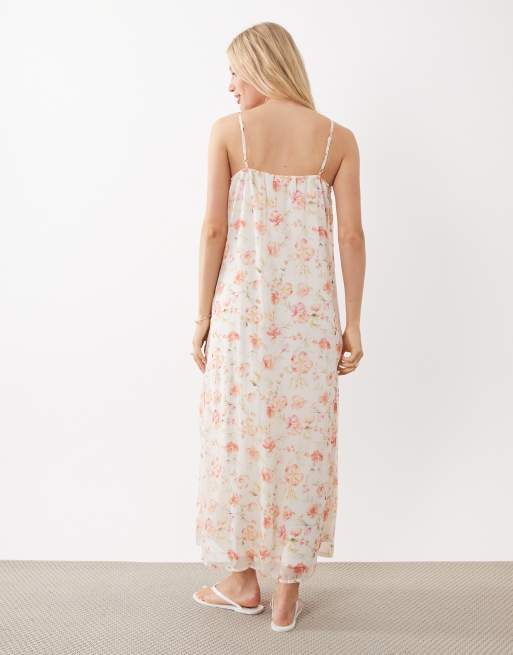 Vila lace trim cami midi dress in white and blue floral print, 4 of 4