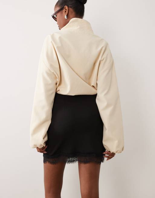 Vila lace trim mini skirt in black, 5 of 5