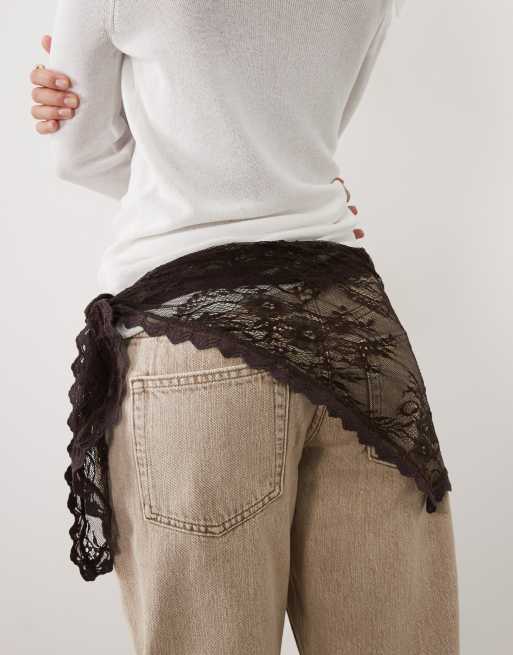 Vila lace waist scarf in chocolate brown, 3 of 3