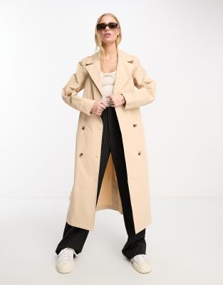 Vila - Lang geschnittener Trenchcoat in Beige-Neutral