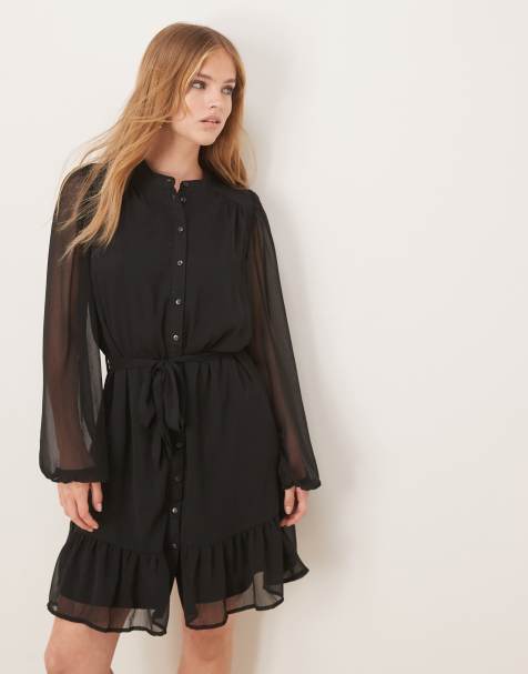 VILA – Langärmliges Minikleid in Schwarz mit Knopfleiste vorn - view 1