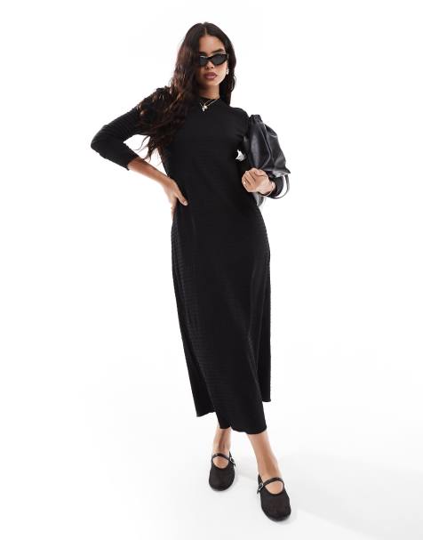 Vila – Langärmliges, strukturiertes Maxikleid in Schwarz - view 1