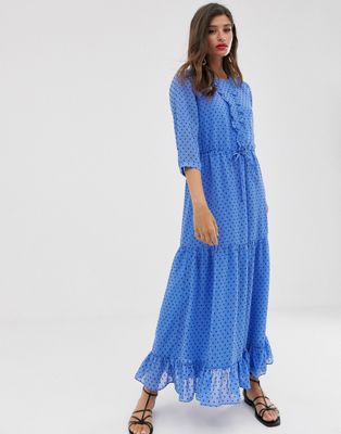 Vila - Lange chiffon jurk met textuur-Blauw