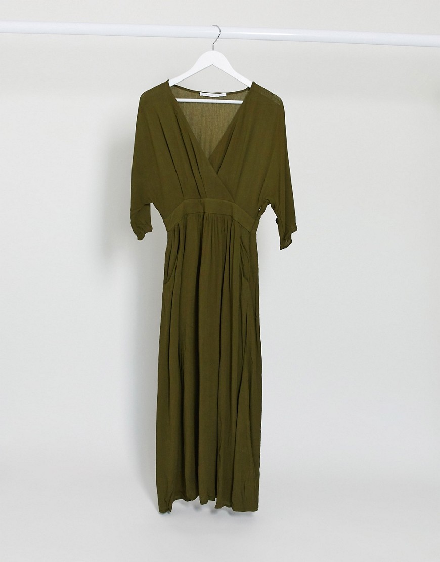 Vila - Lange jurk met wikkeleffect in groen