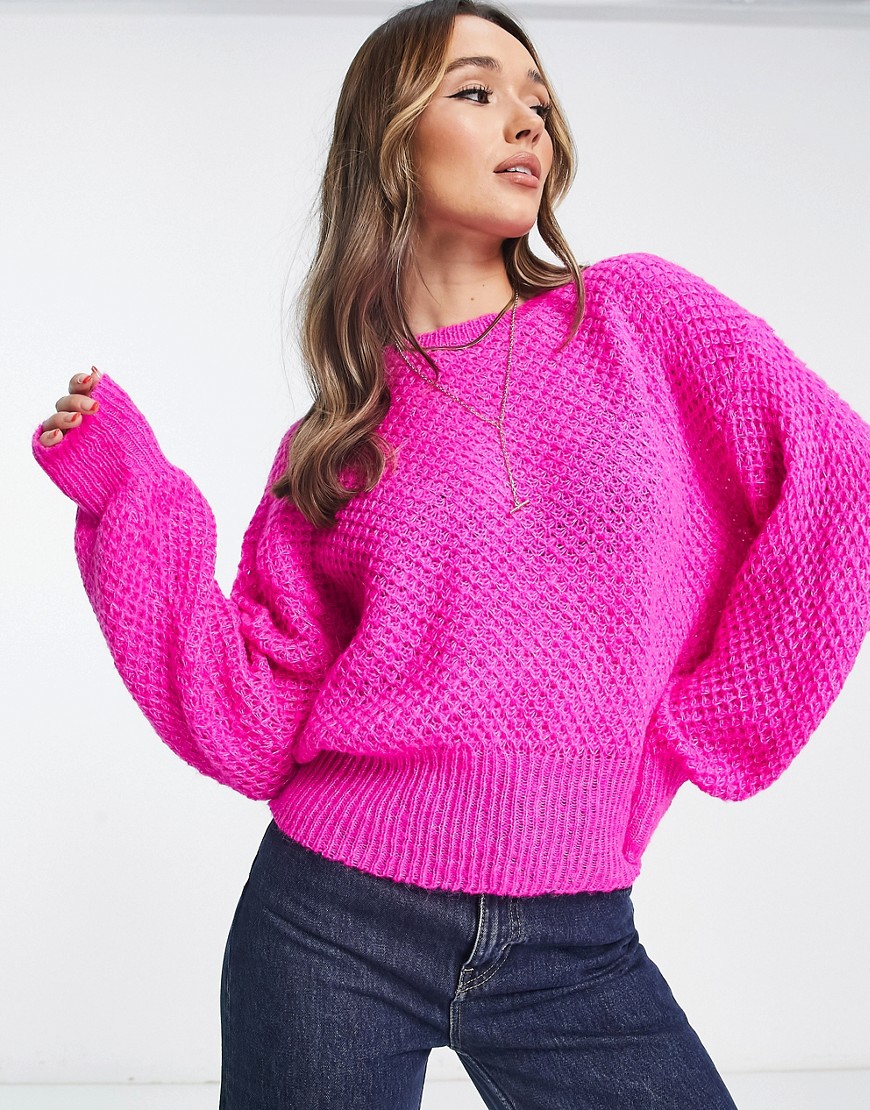Vila lattice knit sweater with drop shoulder in bright pink
