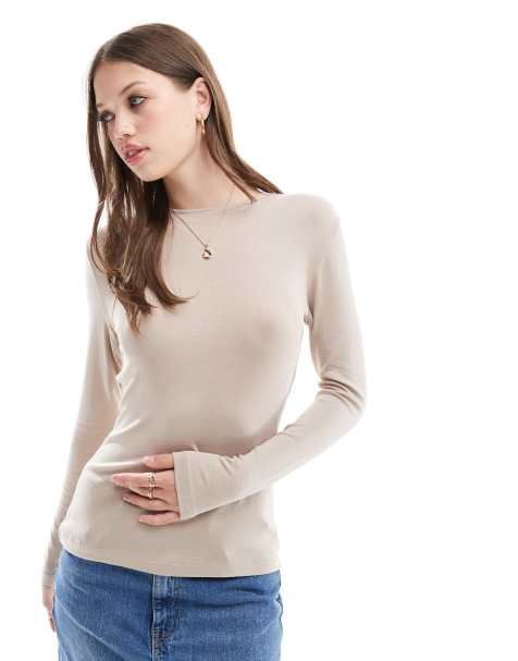 Vila layering long sleeve top in beige - view 1