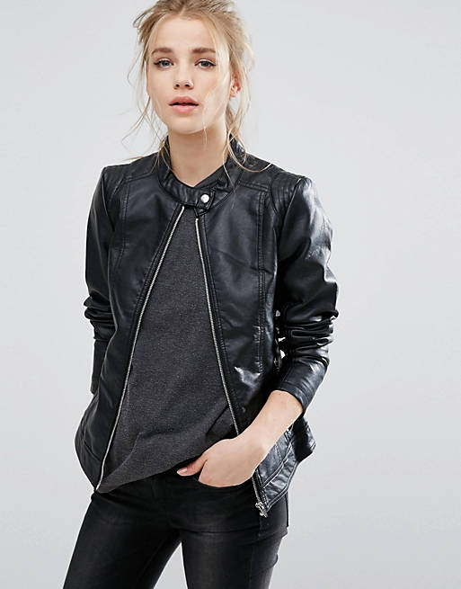 Vila Leather Look Biker Jacket | ASOS