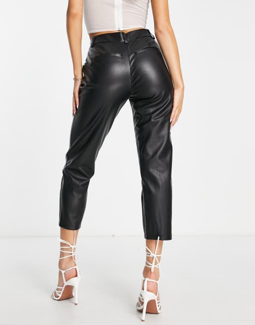 Vila leather look high waisted skinny trousers in black