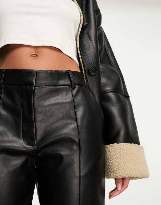 Vila leather look cropped tapered pants in black