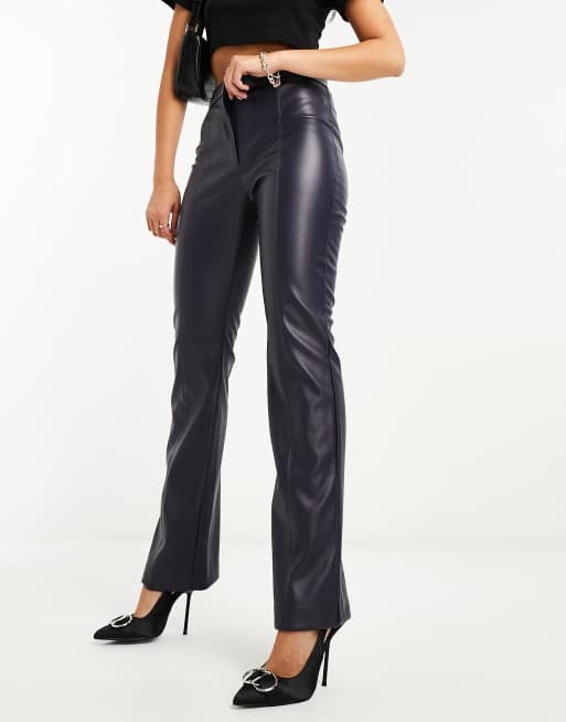 Navy on sale leather trousers