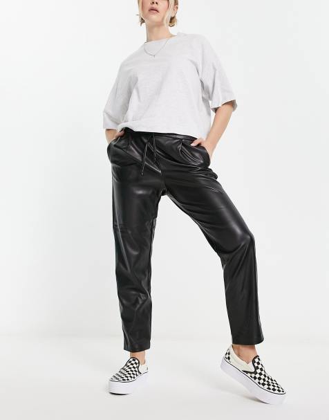 Vila leather look joggers in black - view 1
