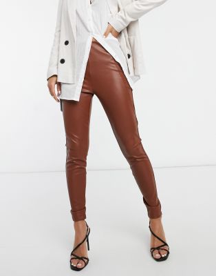 brown leather look leggings