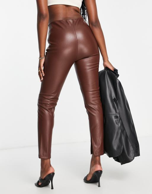 Brown Leather-Look High Waist Leggings