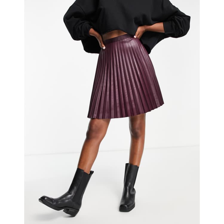 Vila burgundy faux leather sale skirt