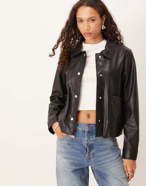Vila leather look short jacket in black - view 1