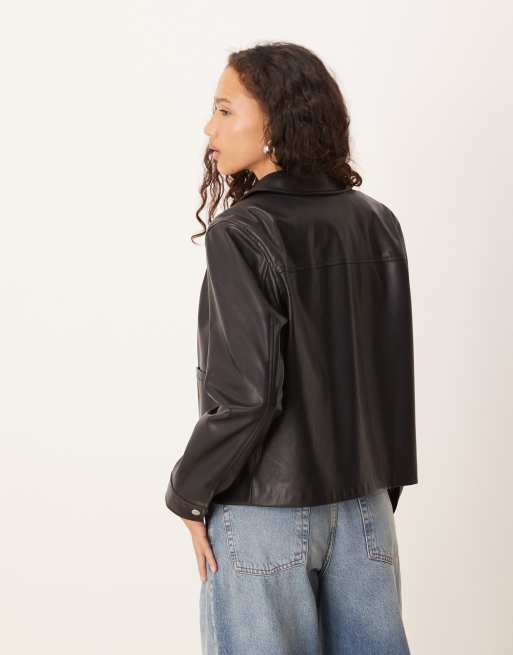 VILA leather look short jacket in black ASOS