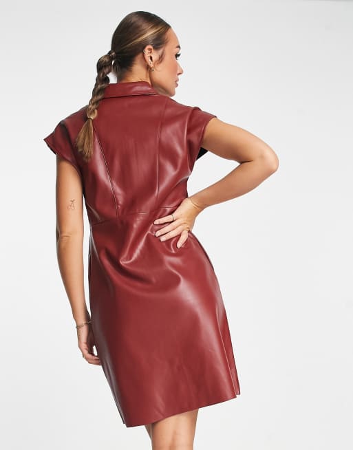 Vila burgundy hotsell faux leather skirt