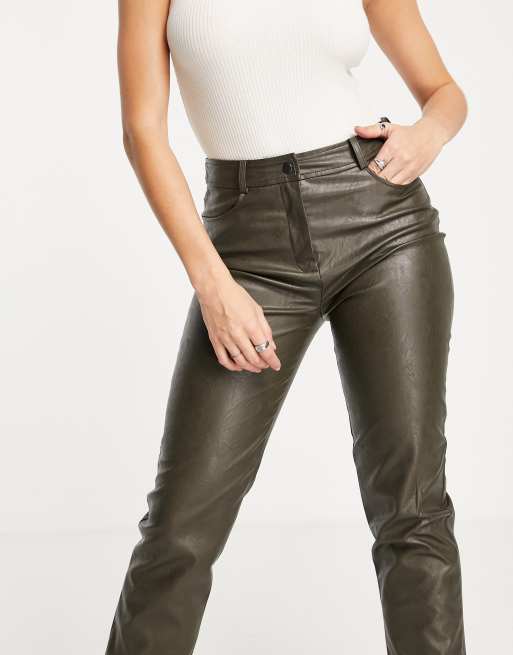 Leather Look Straight Leg Trousers