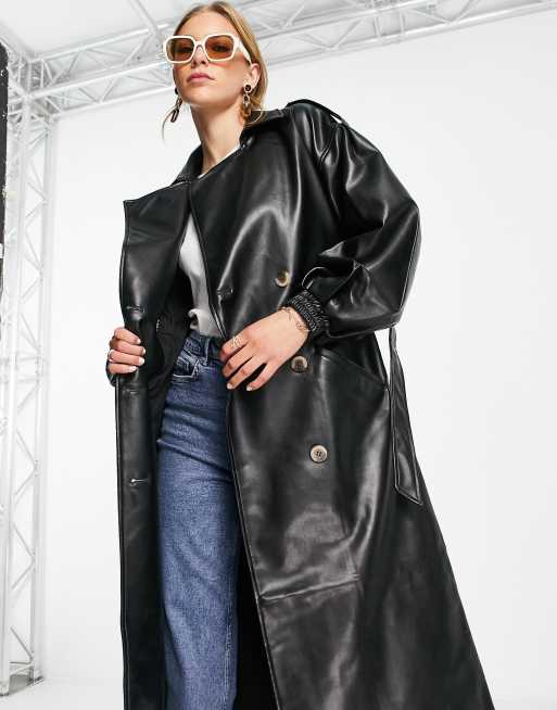Vila leather look trench coat in black, 2 of 4