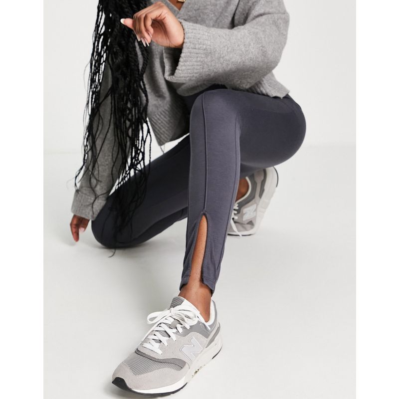 Pantaloni e leggings ZdR1g Vila - Leggings grigio scuro strutturati a vita alta con pince decorative e spacco frontale