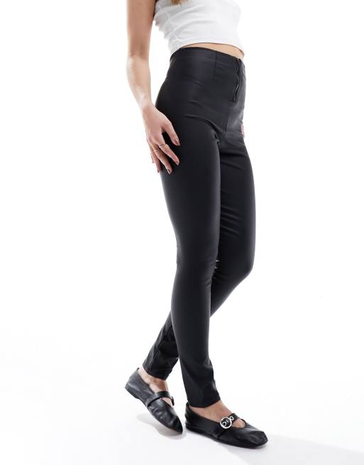 Vila - Leggings spalmati con cerniera lampo sul retro, colore nero