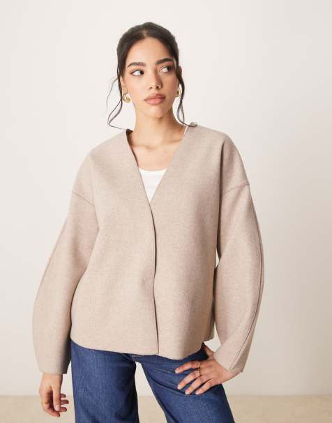 Vila clean cropped lightweight jacket in natural melange
