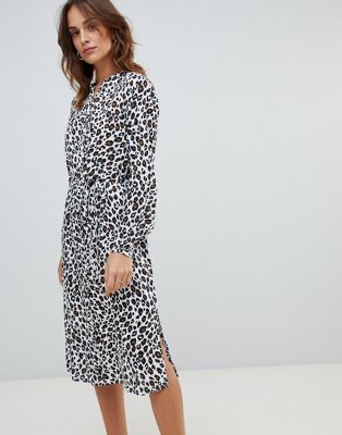 leopard midi shirt dress