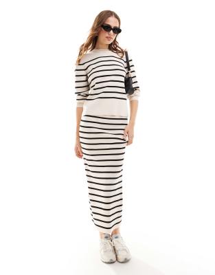 lightweight knit maxi skirt in cream stripe - part of a set-Neutral