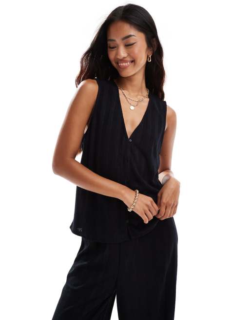 Vila lightweight rib knit sleeveless waistcoat in black (part of a set)
