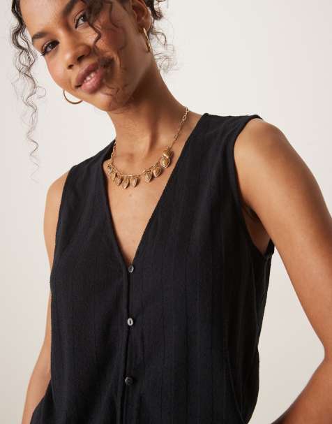 Vila lightweight rib knit sleeveless waistcoat in black (part of a set) - view 1