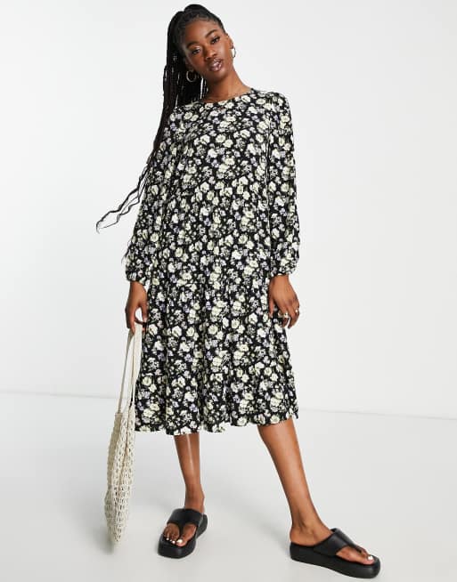 Vila – Lila – Langärmliges Midikleid mit All-over-Blumenprint