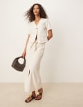 [Vila] VILA linen-blend high waist split front maxi skirt in cream melange (Part of a set)-Neutral 38 Natural melange