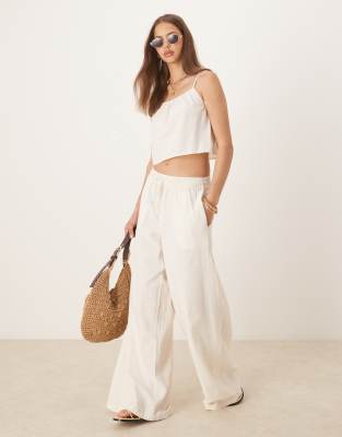 asos Vila linen look cami and wide leg trouser co-ord in cream