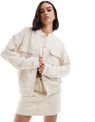 Vila Linen Touch Bomber Jacket In Natural Heather-neutral